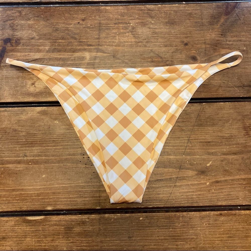 Toast Swim Bikini Bottoms White Tan Gingham Plaid XL NWOT Cheeky